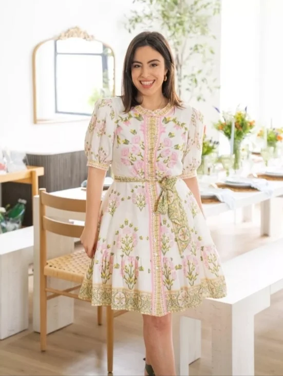 A Loves A linen blend floral belted puff sleeve dress - Picture 2 of 12